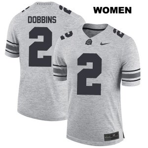 Women's NCAA Ohio State Buckeyes J.K. Dobbins #2 College Stitched Authentic Nike Gray Football Jersey YP20W21QD